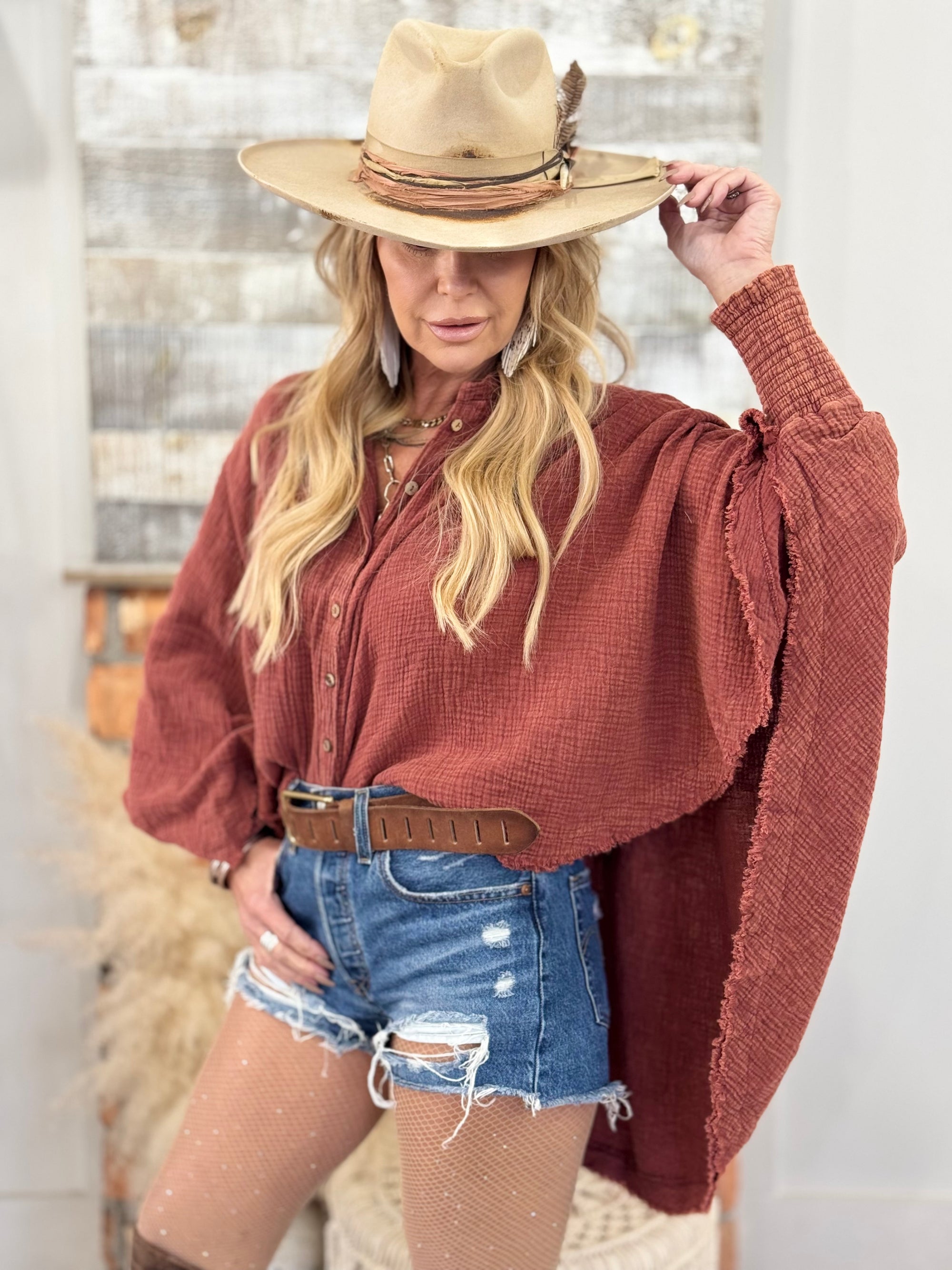 Gauze Button Down Poncho Top