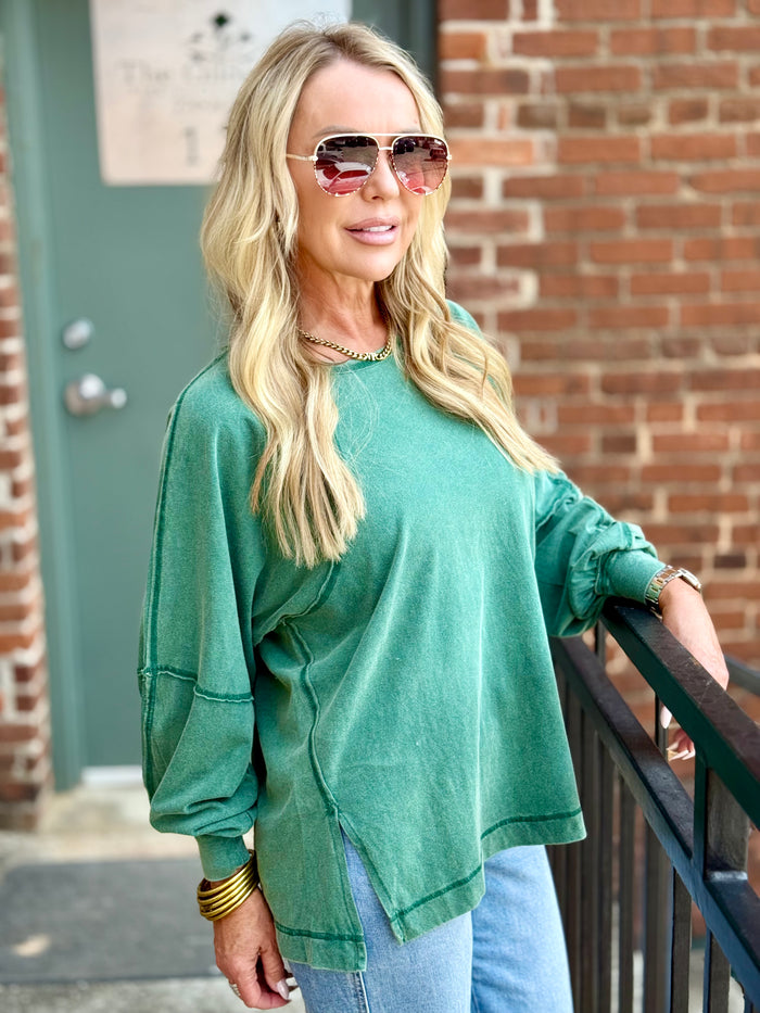 Raw Edge Side Slit Top | Green