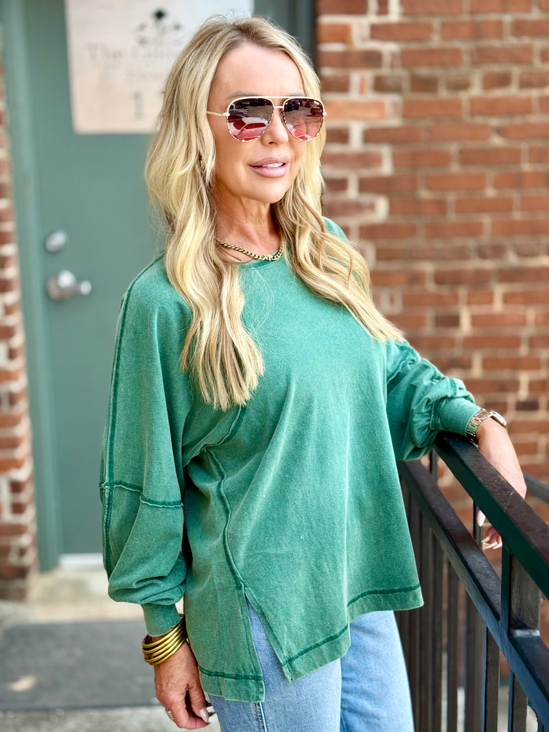 Raw Edge Side Slit Top | Green