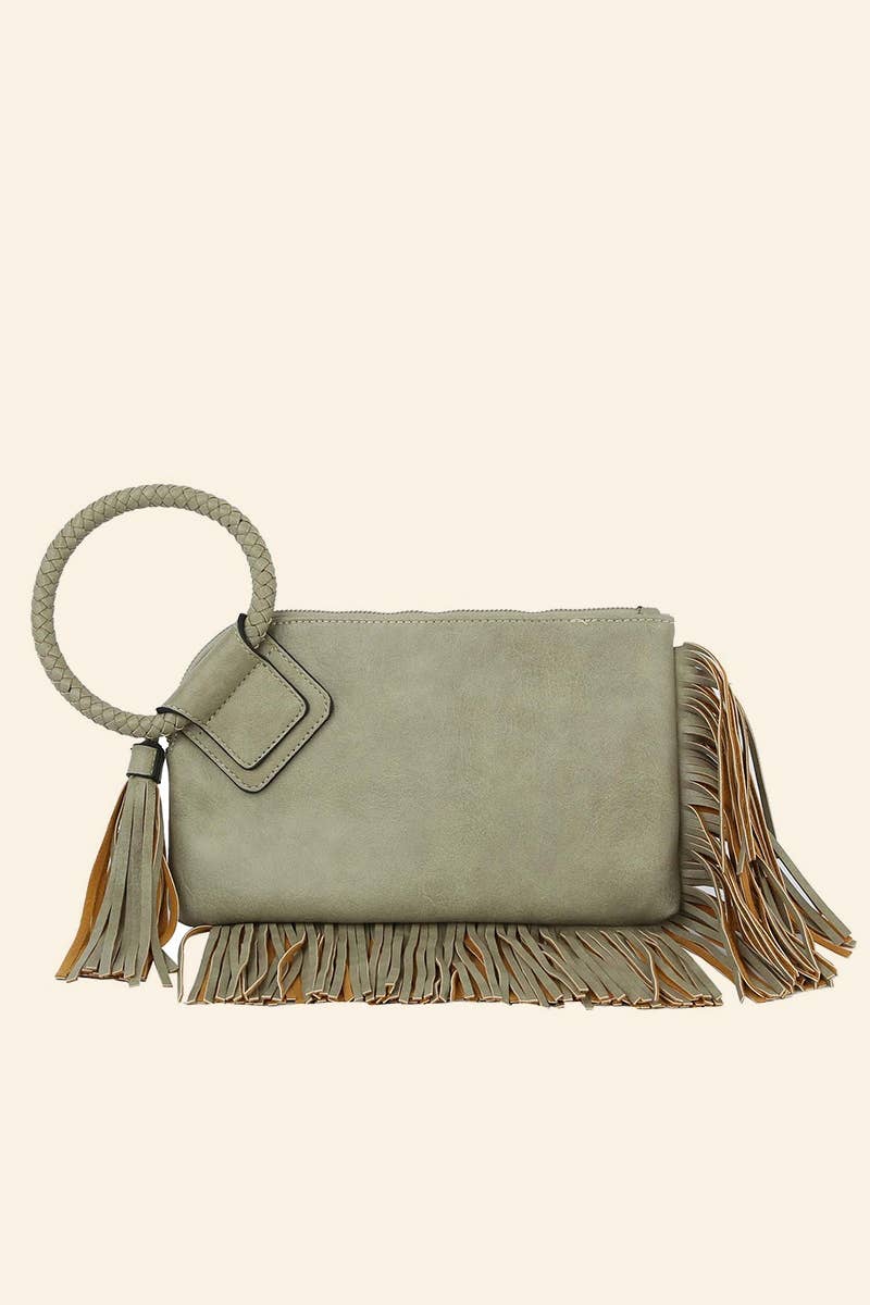 Fringe Wristlet Bag | Sage