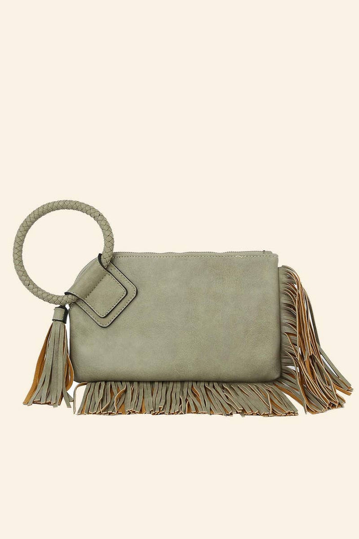 Fringe Wristlet Bag | Sage