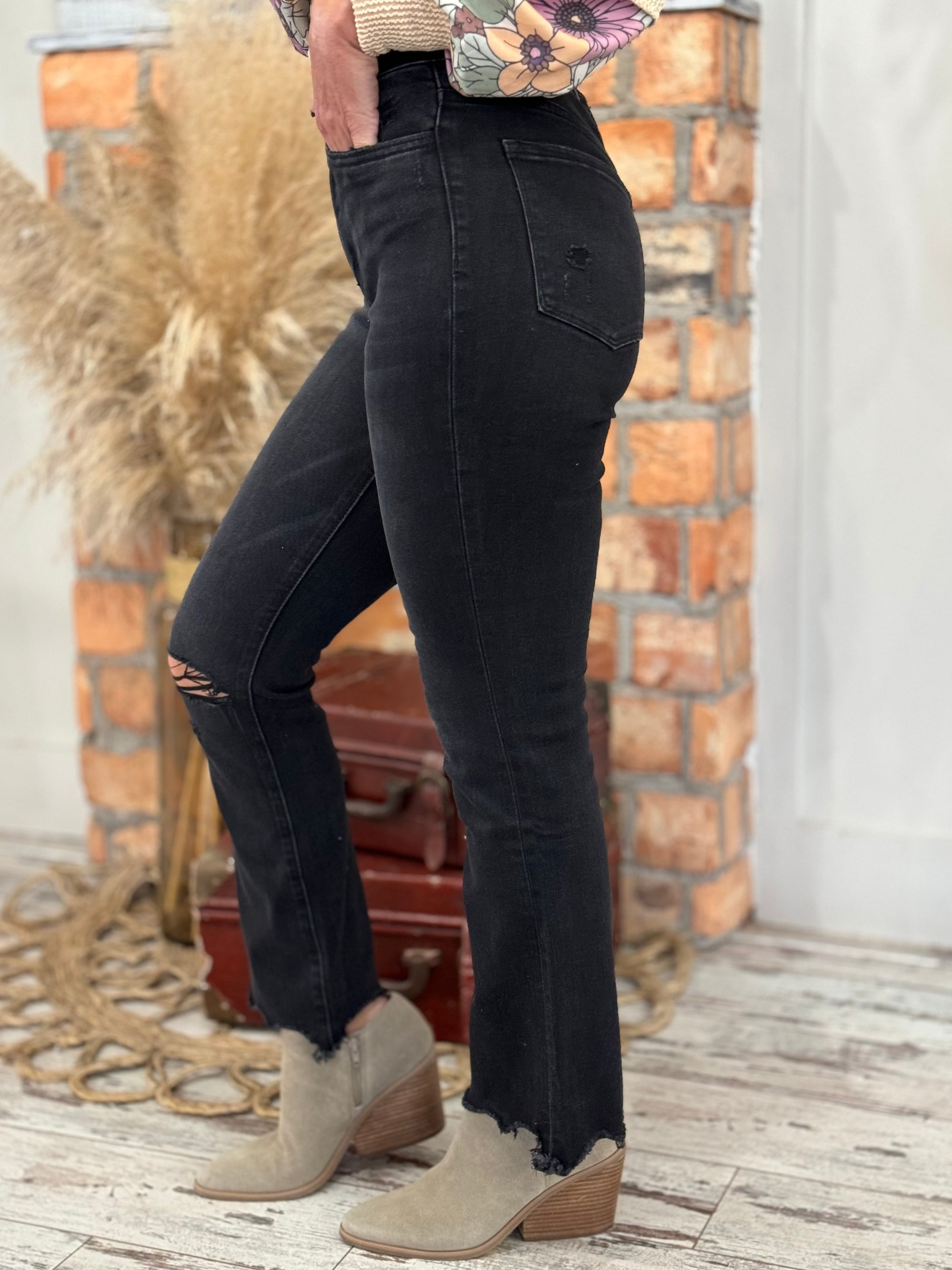 Black Ankle Bootcut Jeans