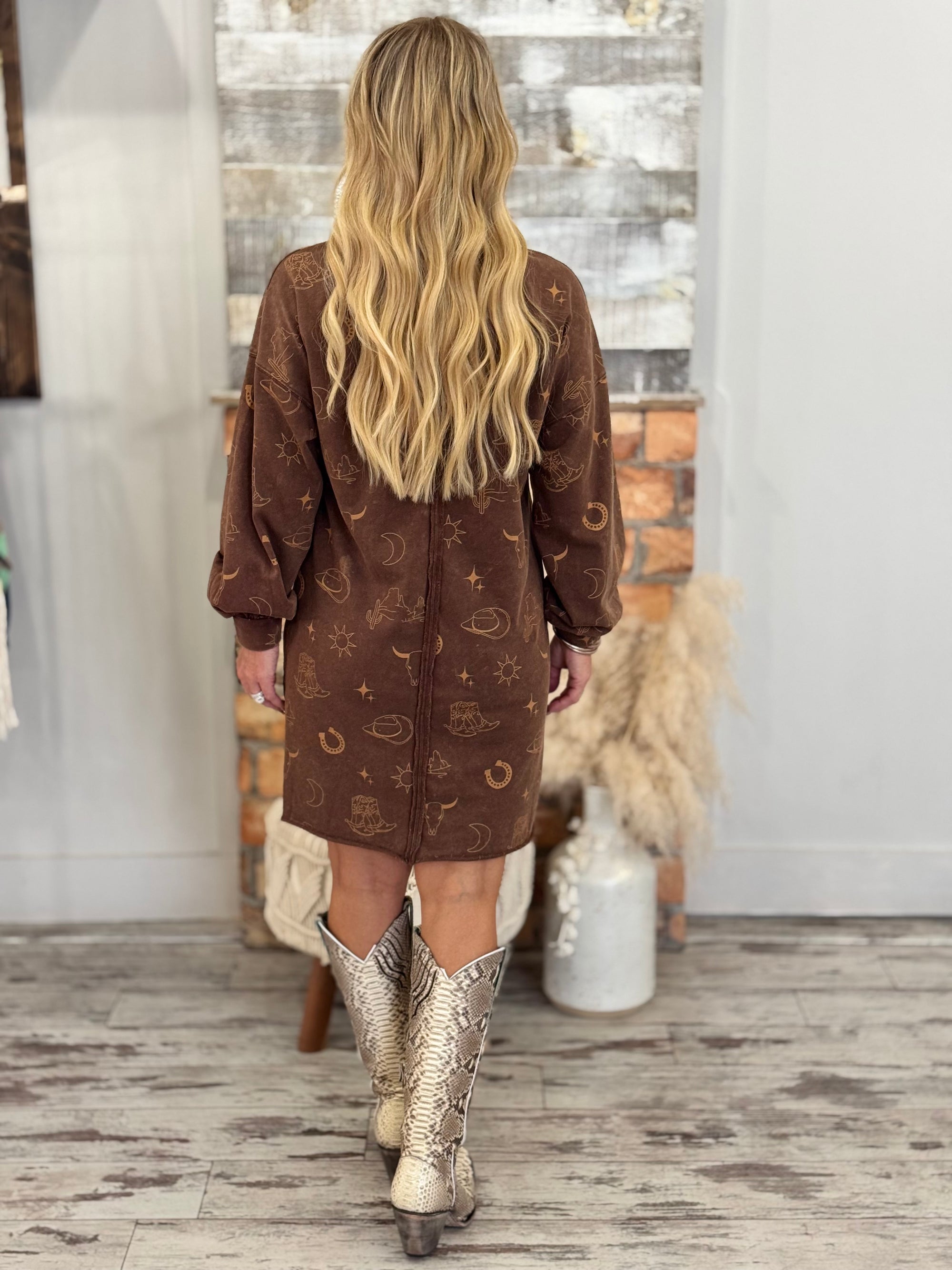 Western Printed Sweatshirt Dress