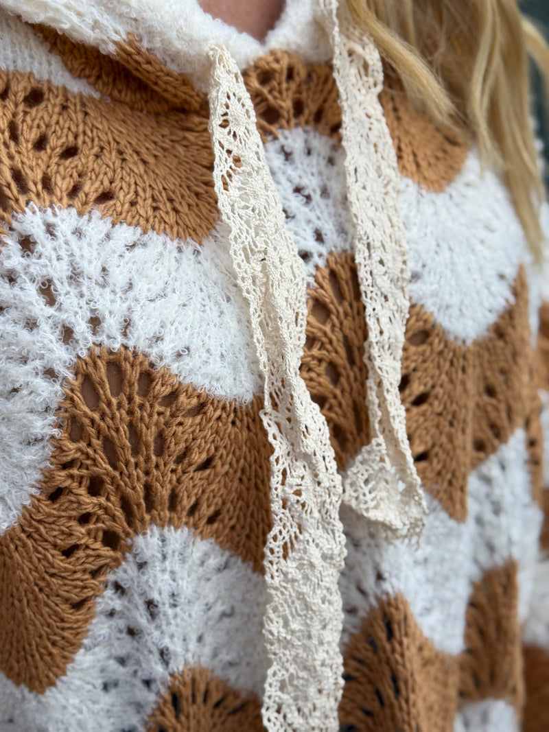 Boho Knit Poncho Hoodie