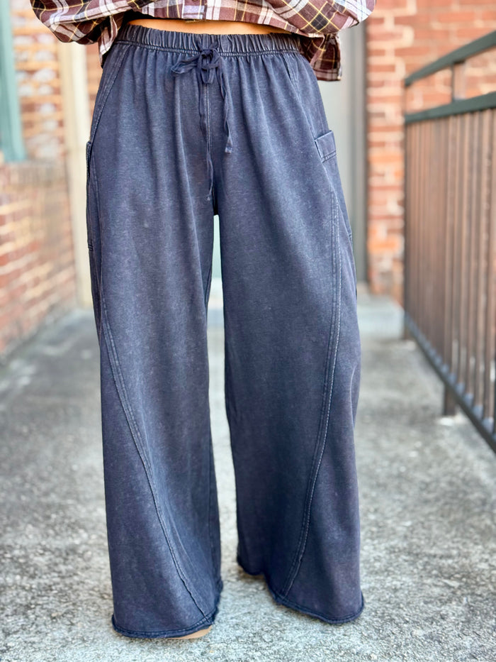 Side Pocket Wide Leg Pants | Black