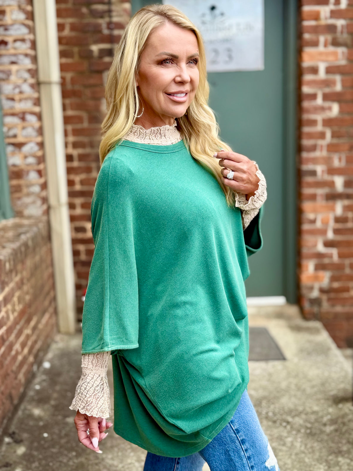 Oversized Dolman Sleeve Top | Green