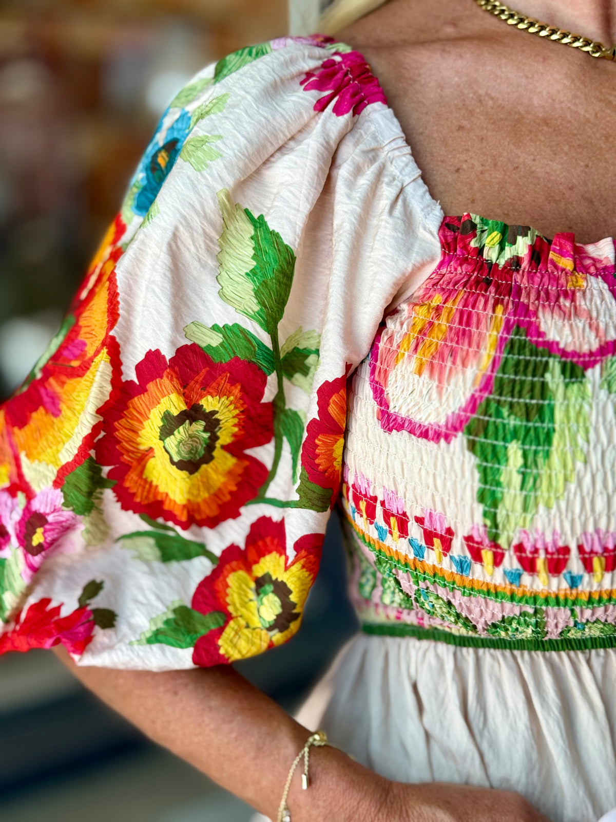 Floral Bubble Sleeve Maxi Dress