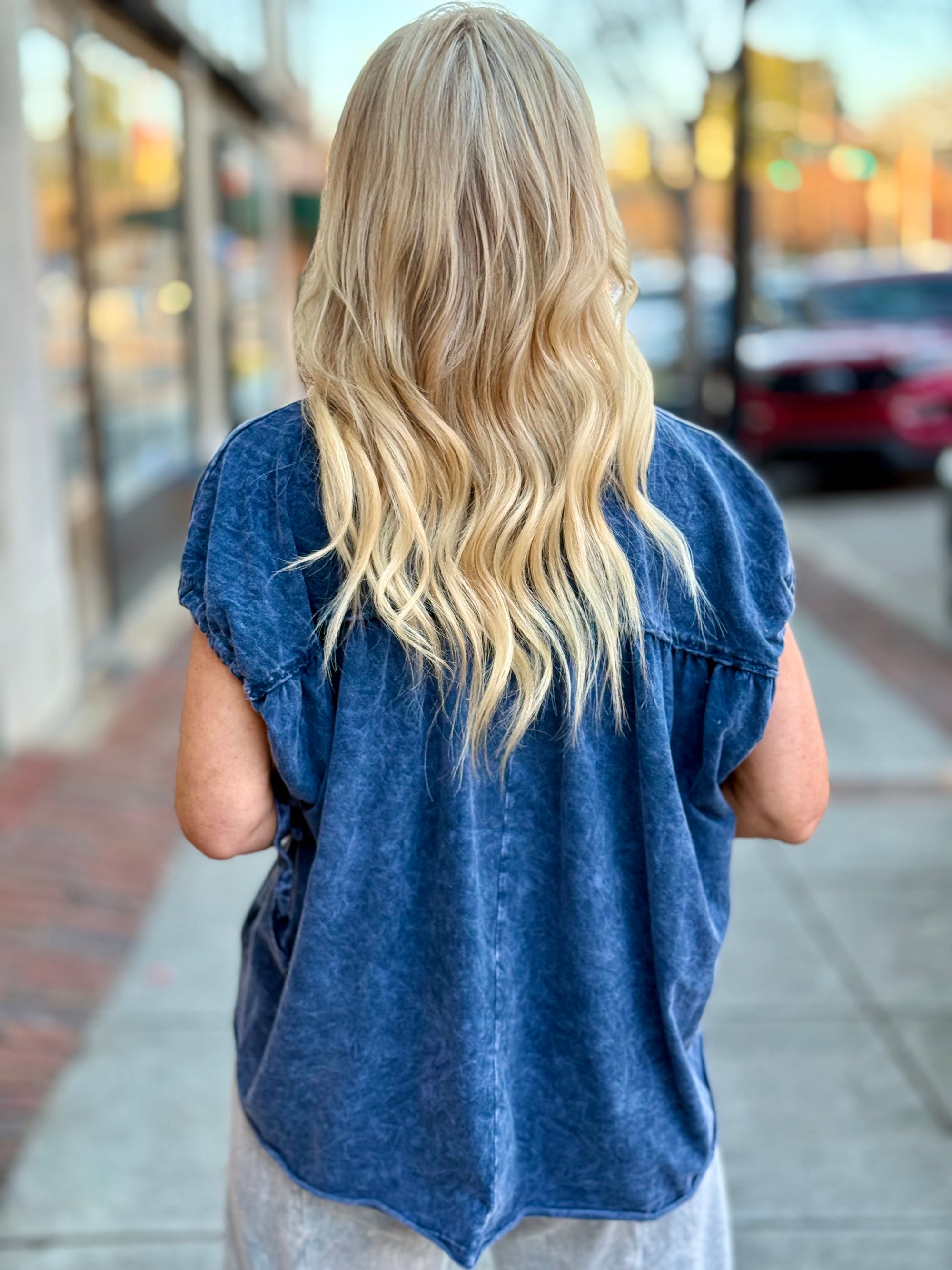 Washed Sleeve Tie Top | Navy