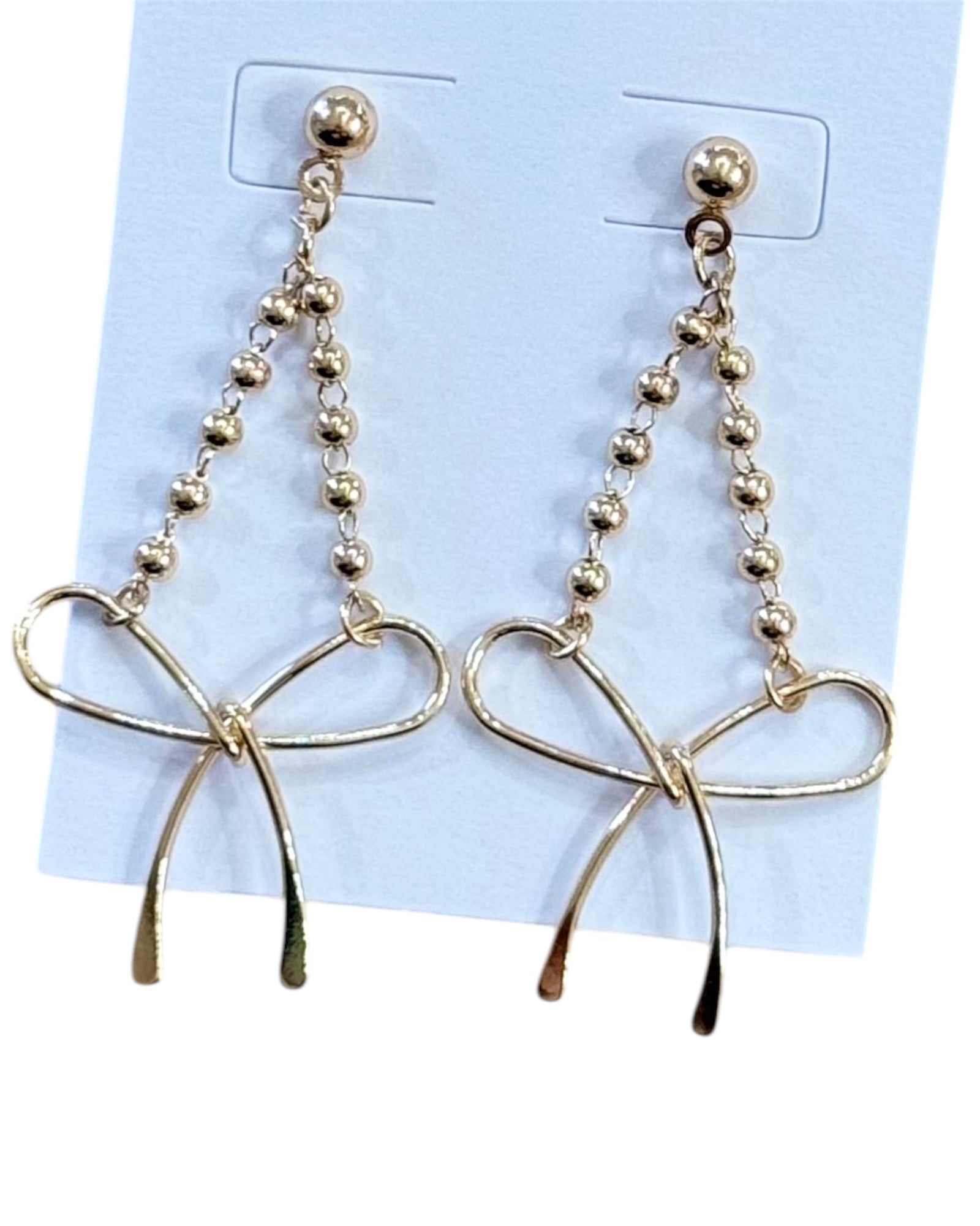 Linked Bow + Bead Earrings | Gold