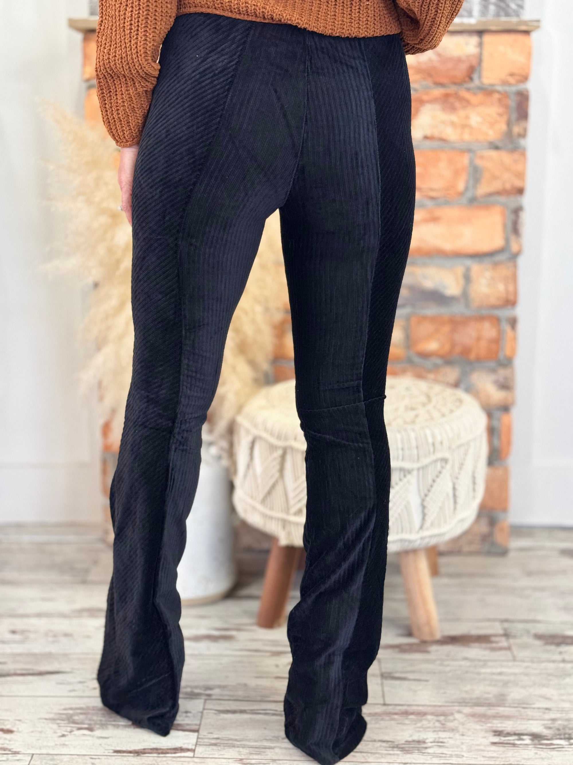 Striped Velvet Flare Pants | Black