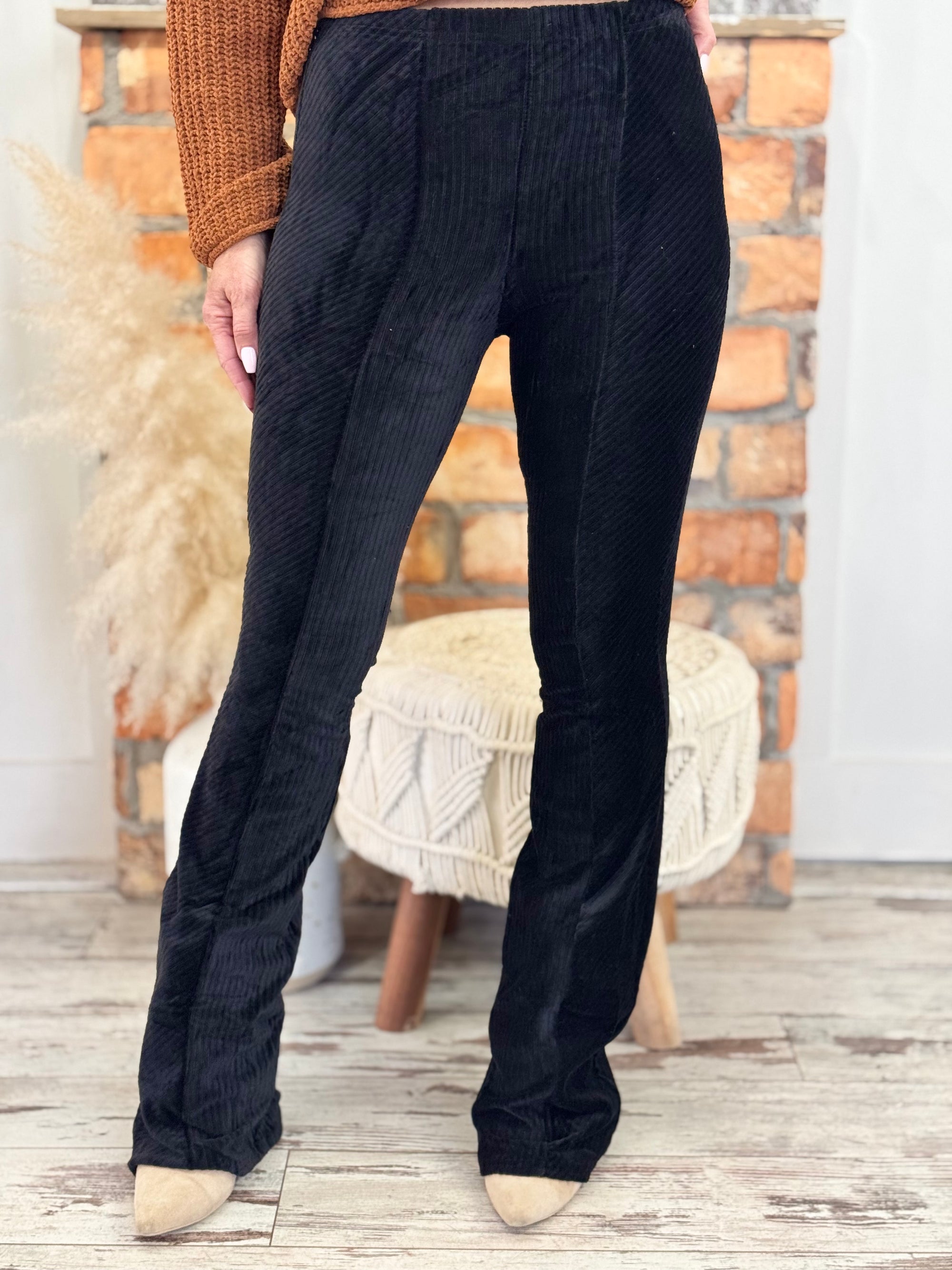 Striped Velvet Flare Pants | Black