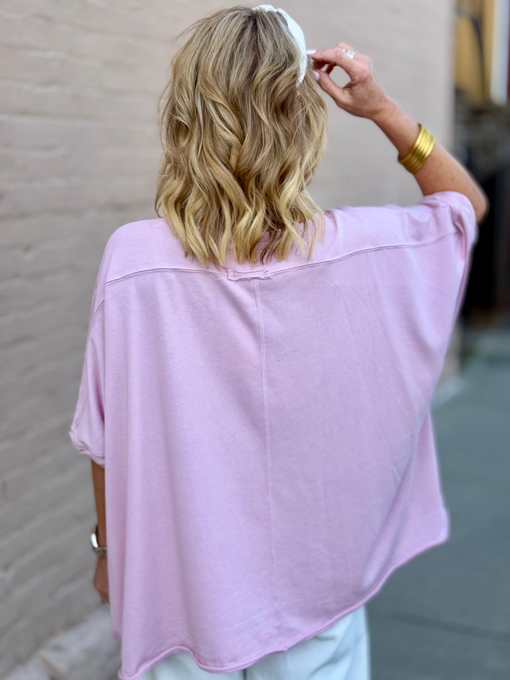 Oversized High Low Star Top | Pink