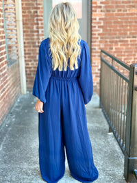 Ruffle V Neck Wide Leg Jumpsuit