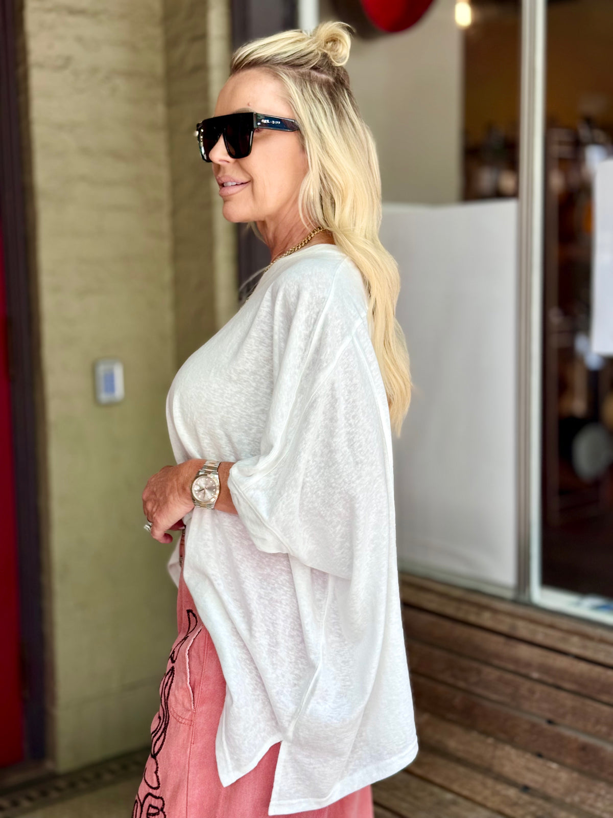 Oversized Dolman Sleeve Top | White
