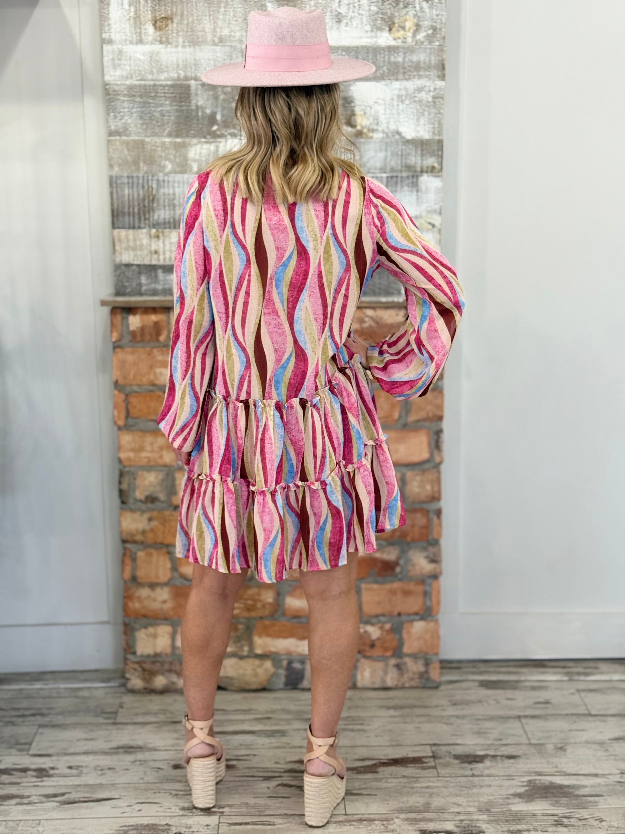 Printed Ruffle Hem Chiffon Dress