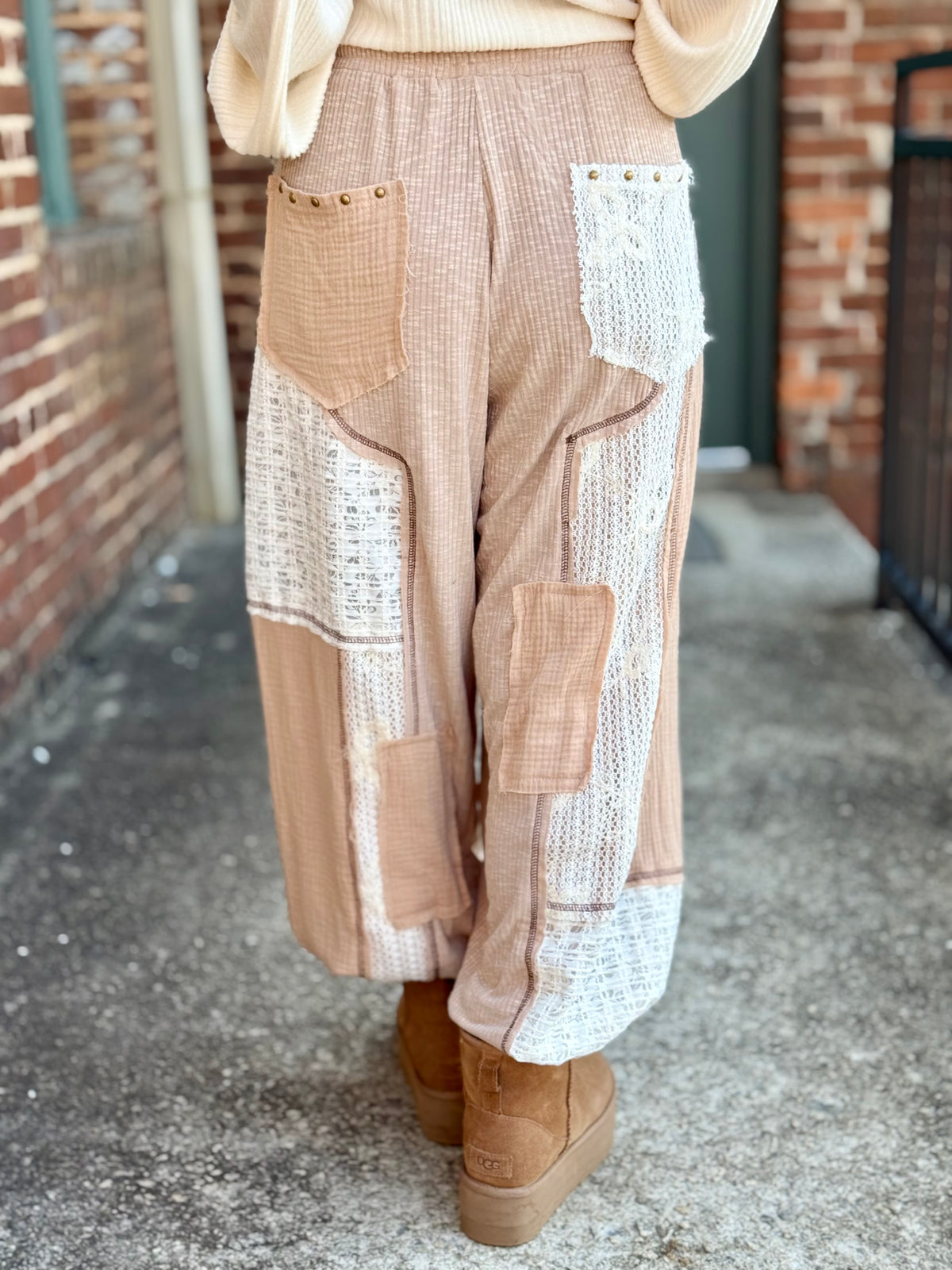 Mixed Fabric Patchwork Jogger Pants