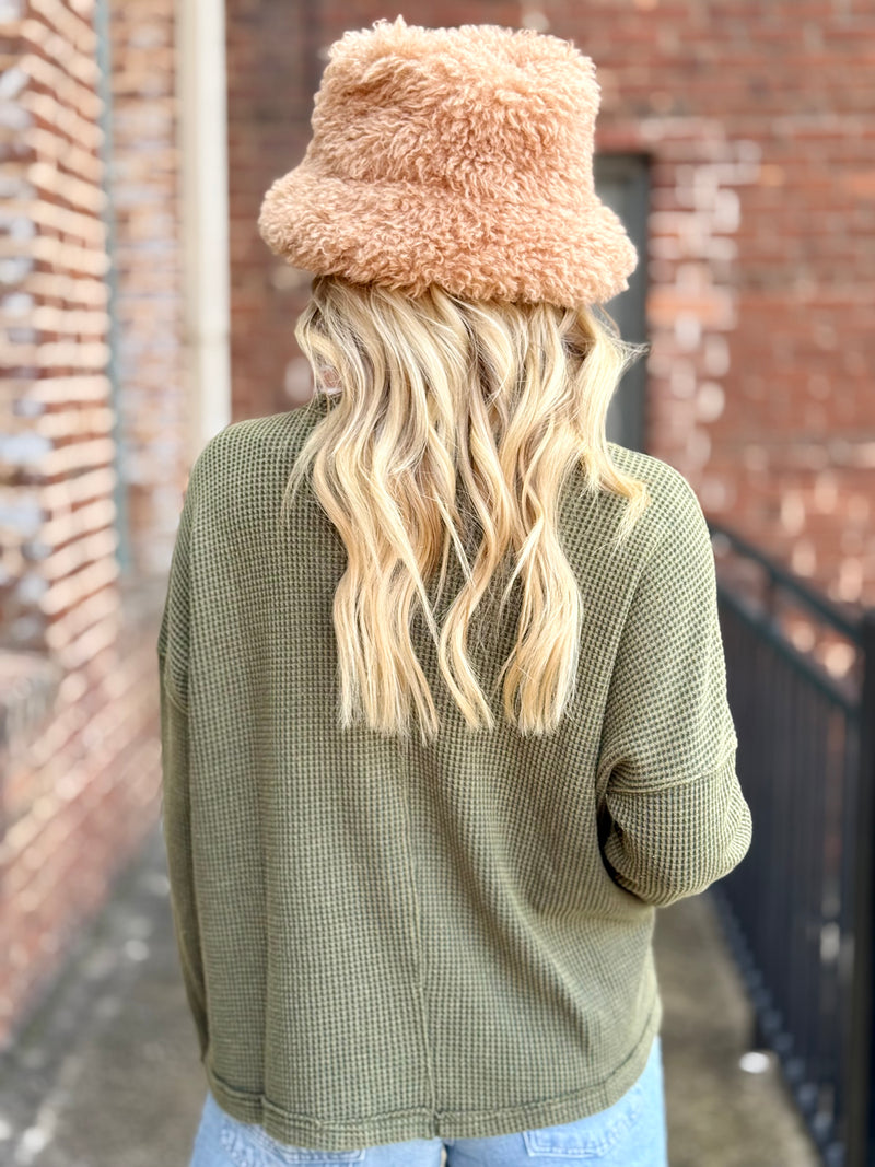 Waffle Knit Top | Olive