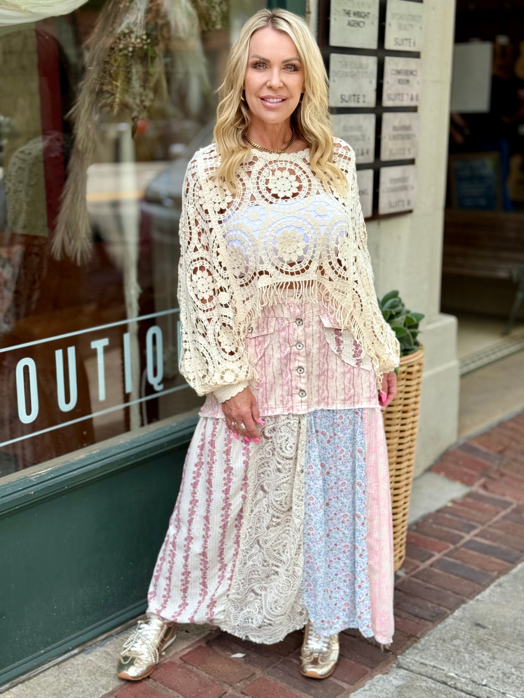Floral + Lace Mixed Print Skirt