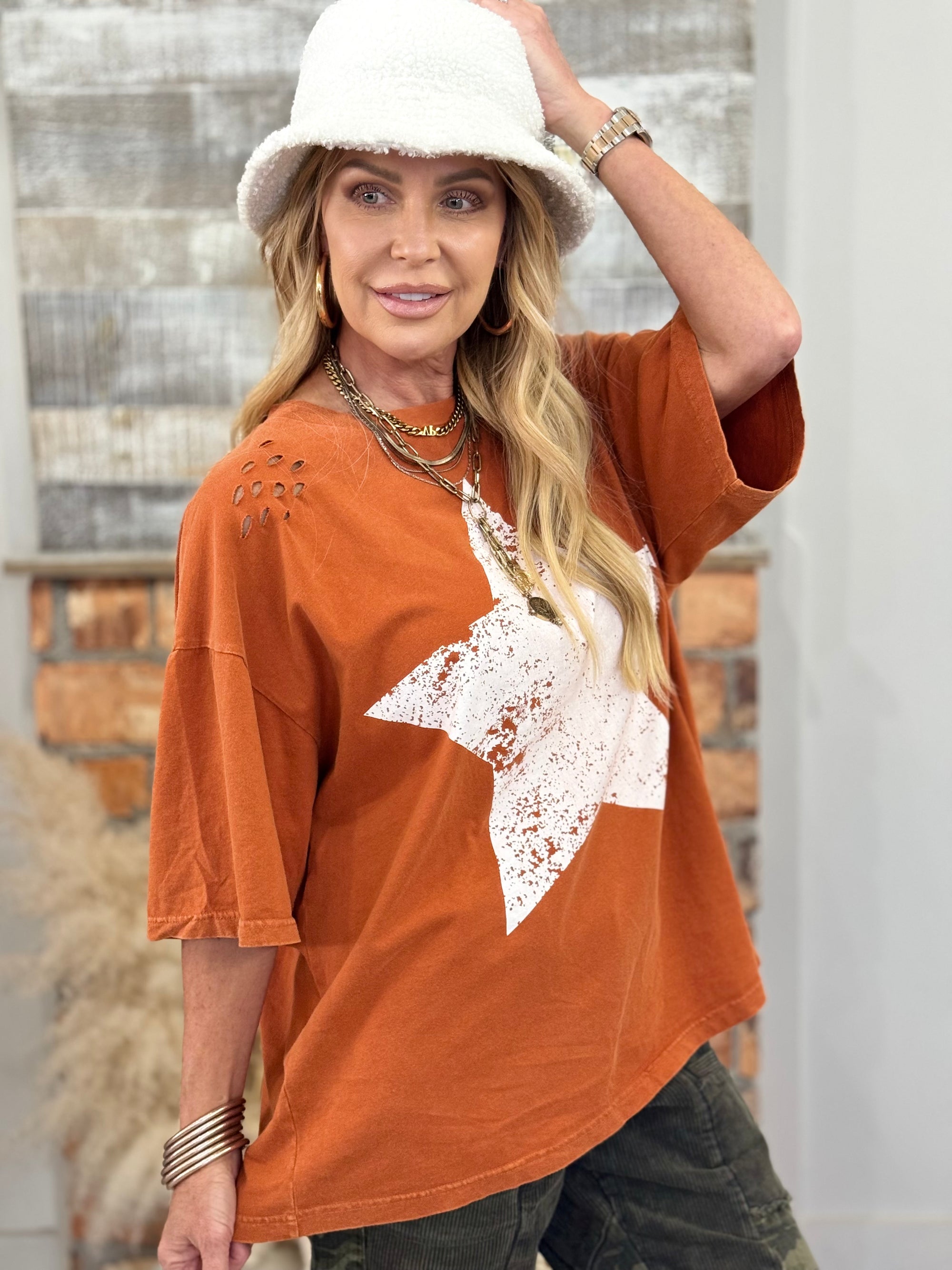 Distressed Star Print Top