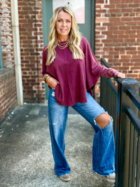 Washed Rounded Hem Pullover | Burgundy