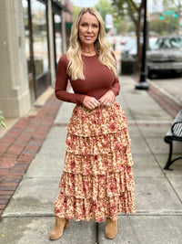 Leopard + Floral Tiered Maxi Skirt