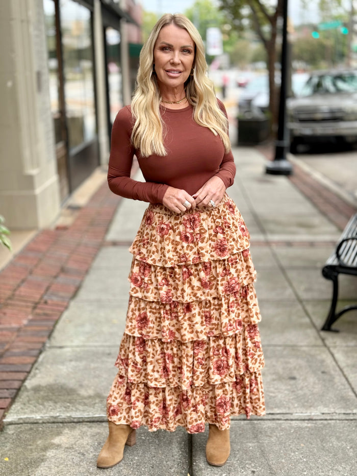 Leopard + Floral Tiered Maxi Skirt