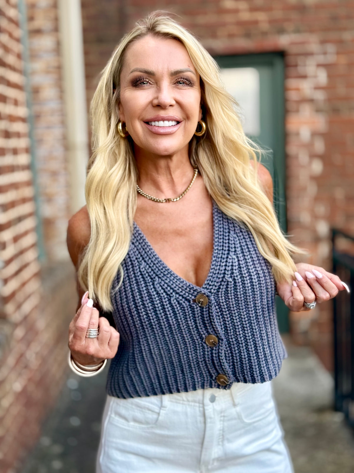 Button Down Sweater Top | Charcoal