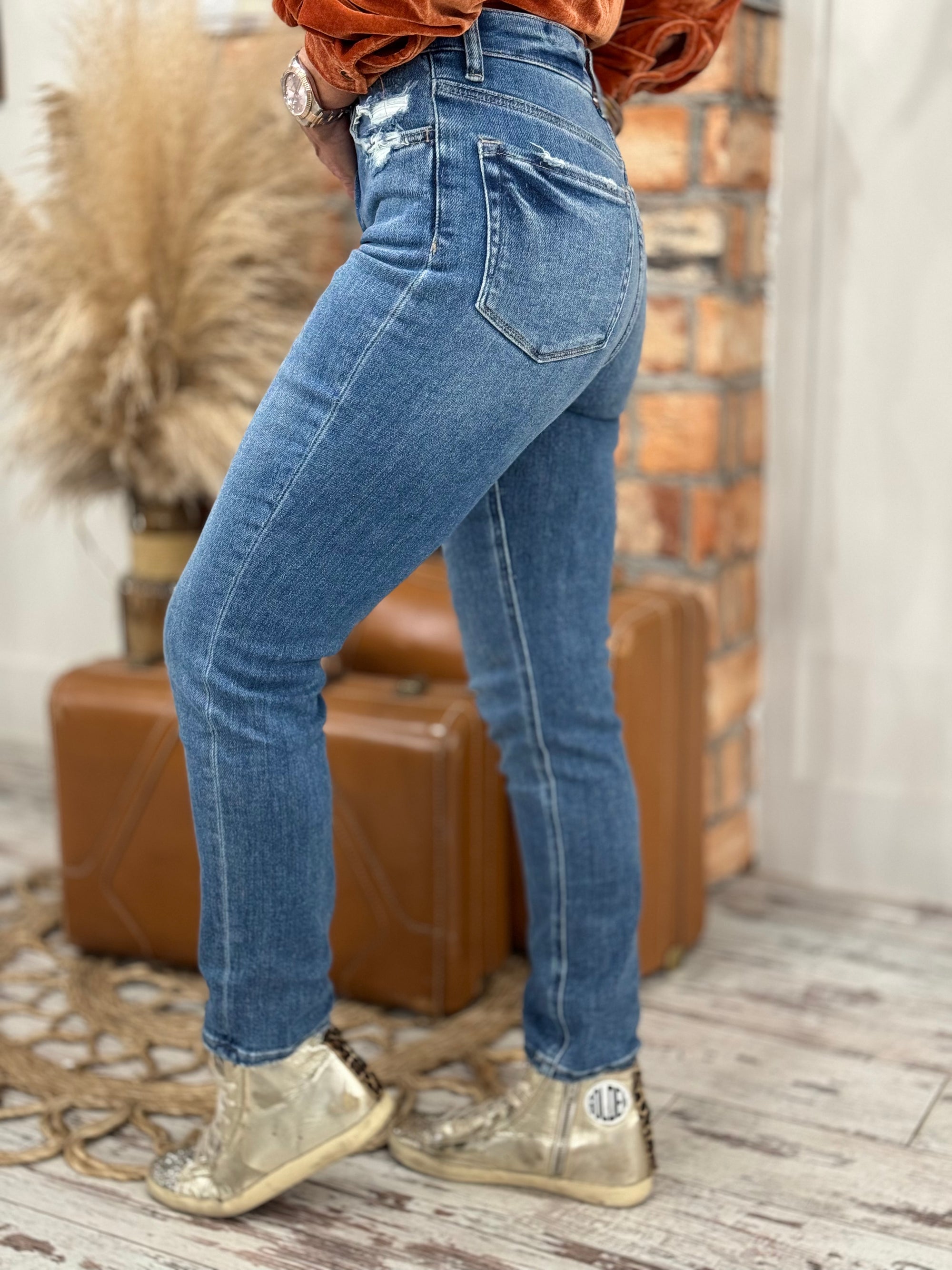 High Rise Ankle Straight Leg Jeans