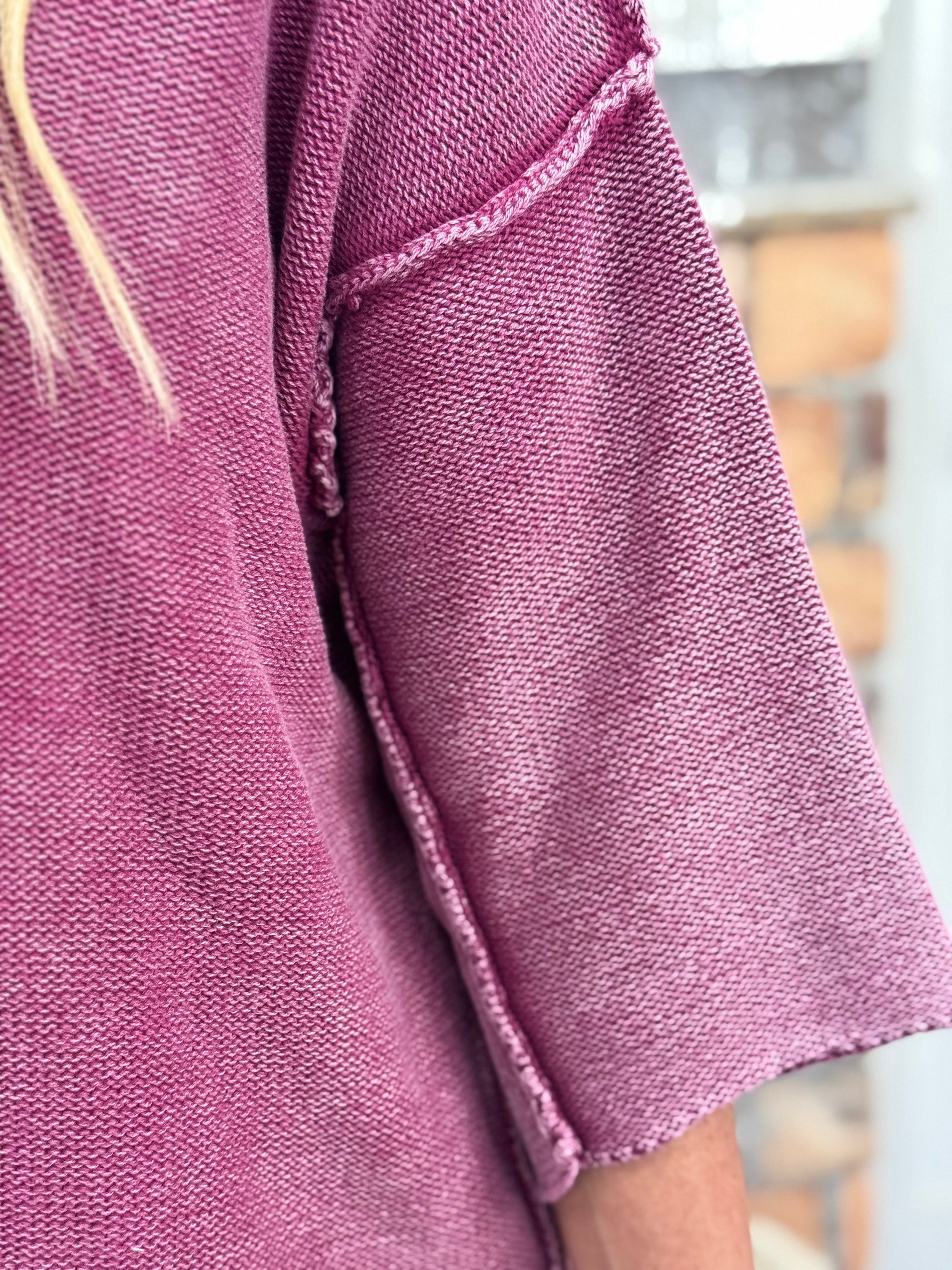 Mineral Washed Knit Sweater in Wine