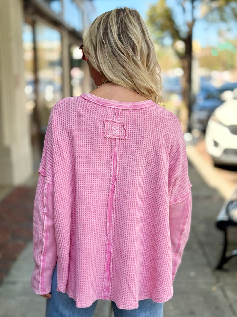 Waffle Knit Rounded Hem Top