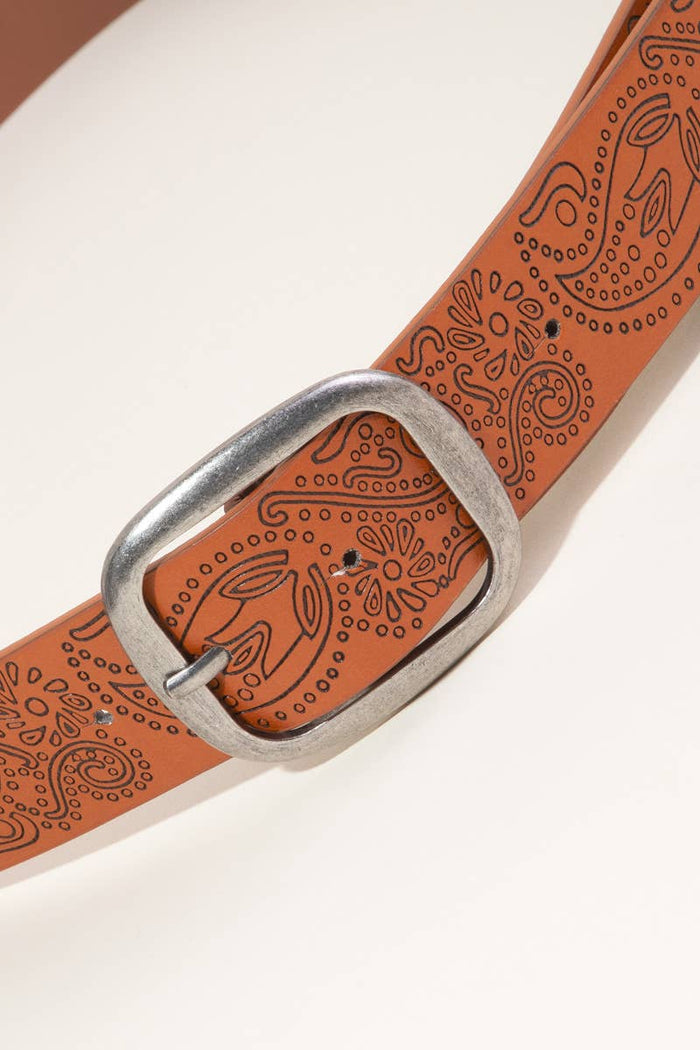 Floral Etched Belt | Brown