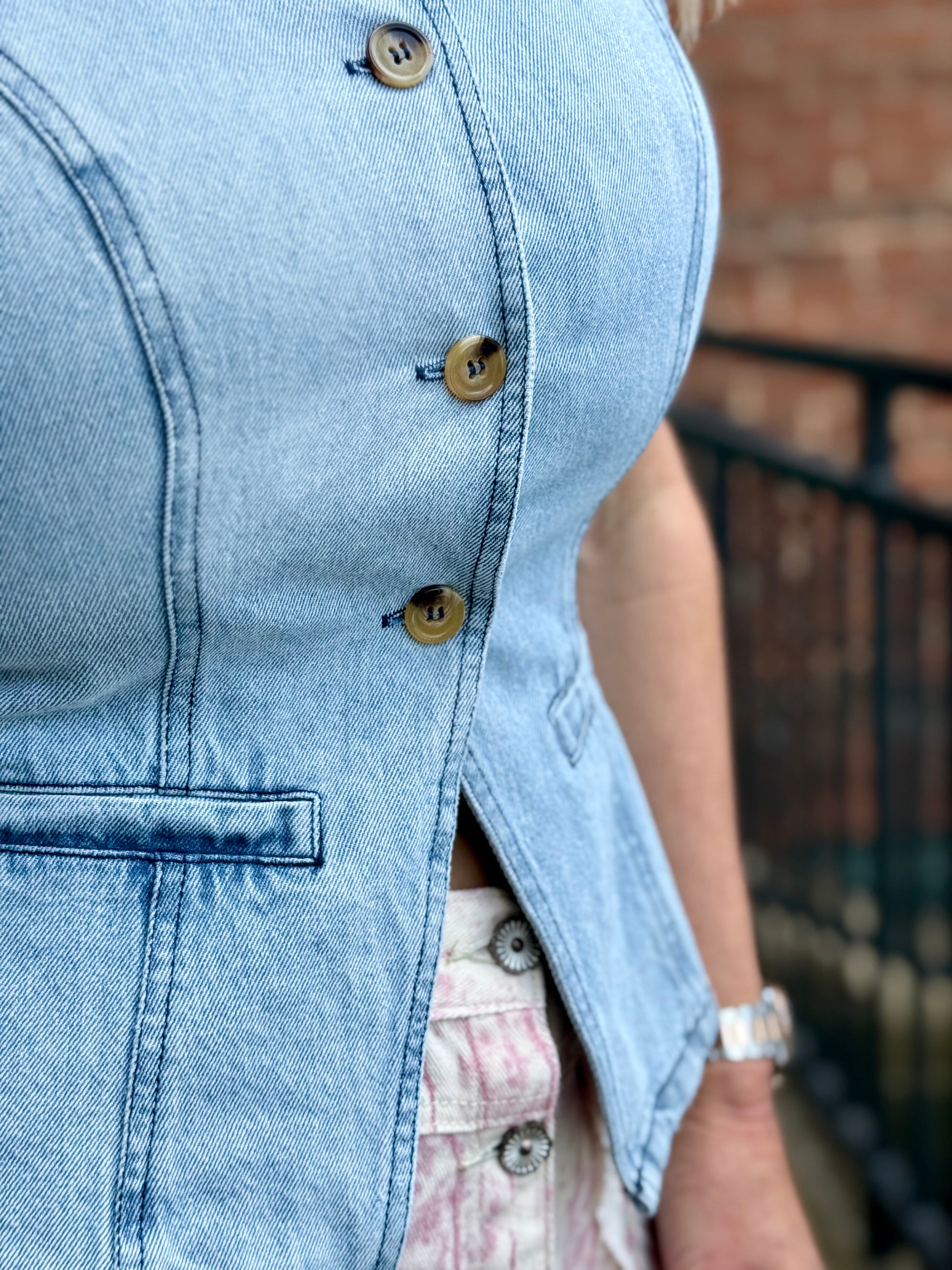 Button Up Denim Vest Top
