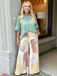 Multi Floral Colorblock Wide Leg Pants