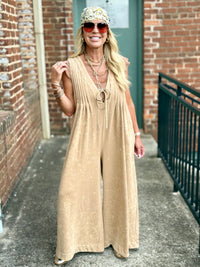 Pleated Sleeveless Wide Leg Jumpsuit