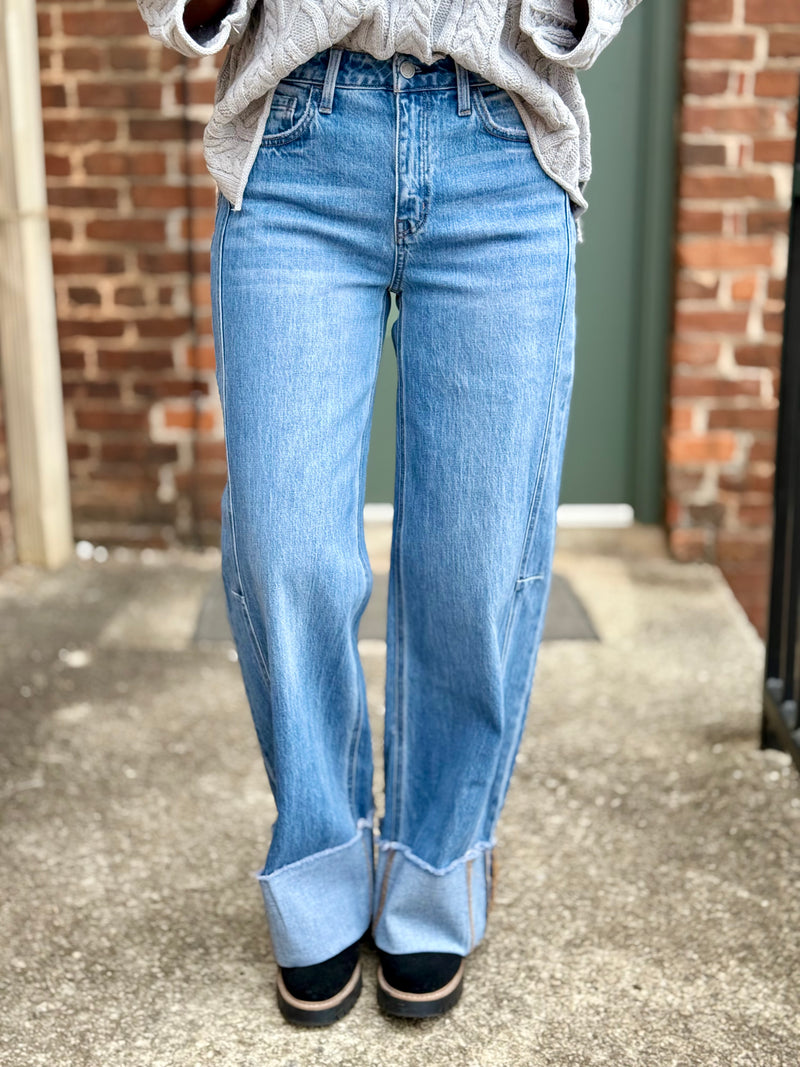 High Rise Cuffed Wide Leg Jeans