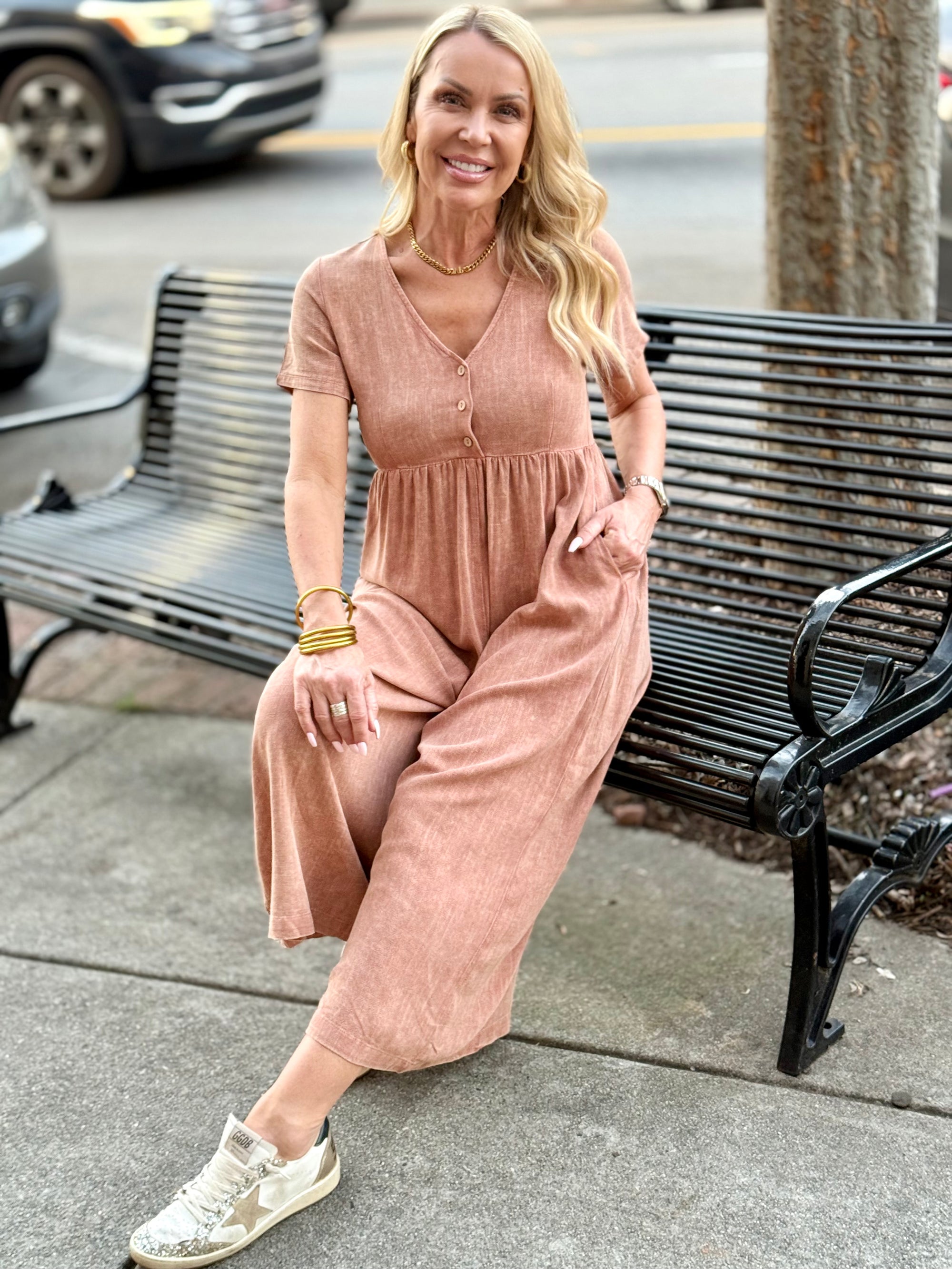 Mineral Wash Wide Leg Jumpsuit