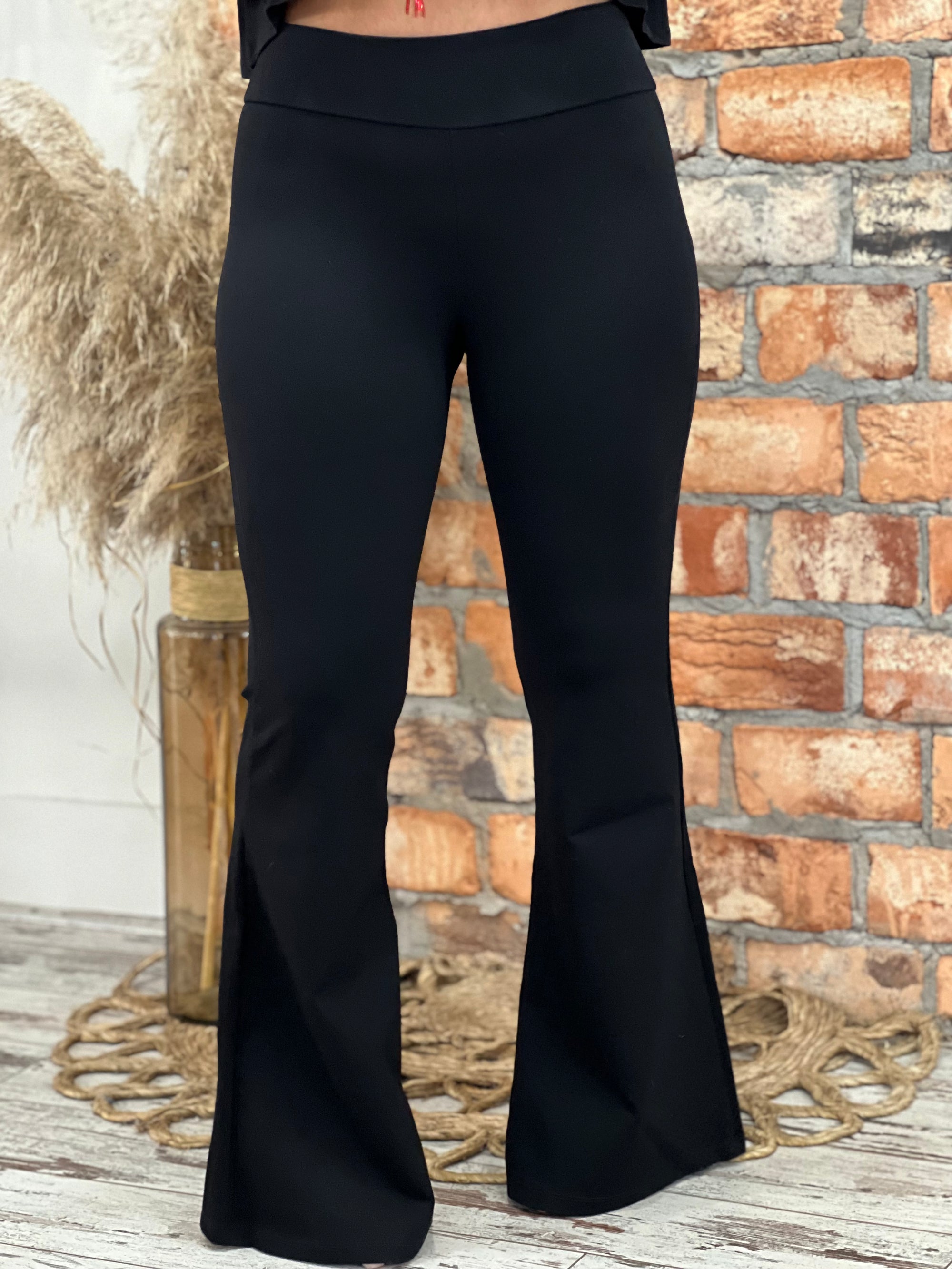 Stretch Pull On Flare Bell Bottom Pants in Black