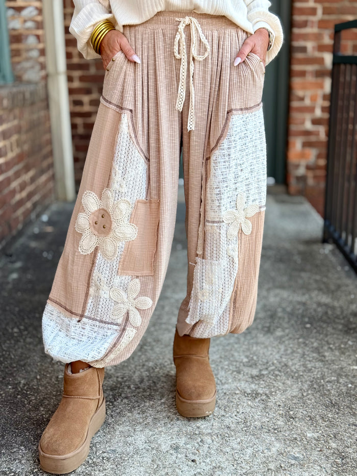 Mixed Fabric Patchwork Jogger Pants