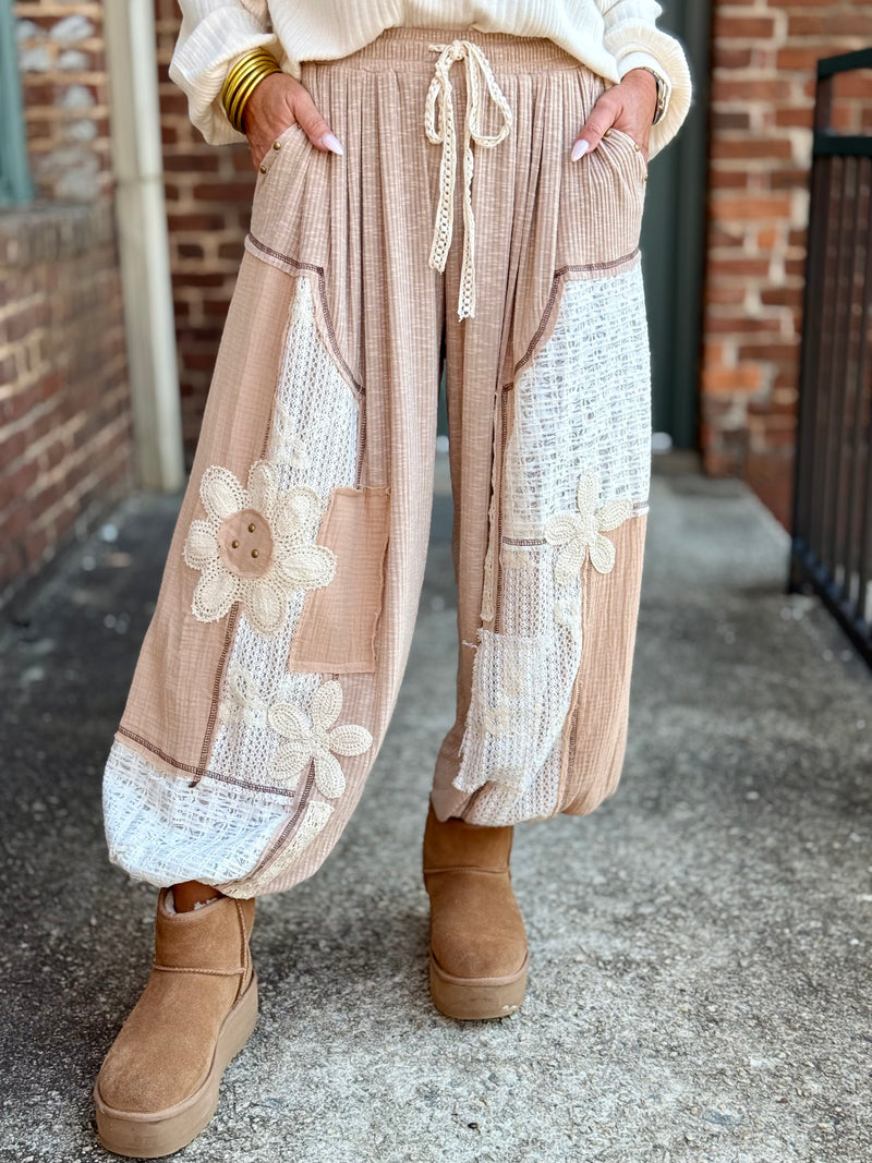 Mixed Fabric Patchwork Jogger Pants