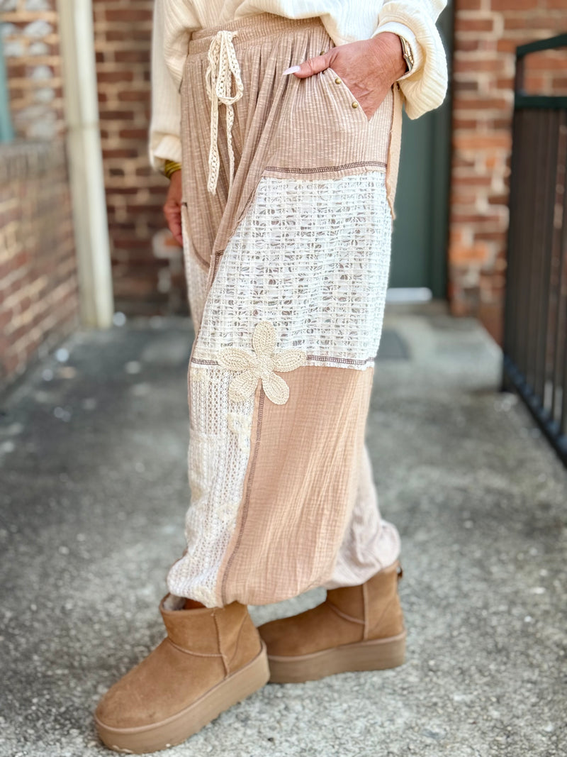 Mixed Fabric Patchwork Jogger Pants