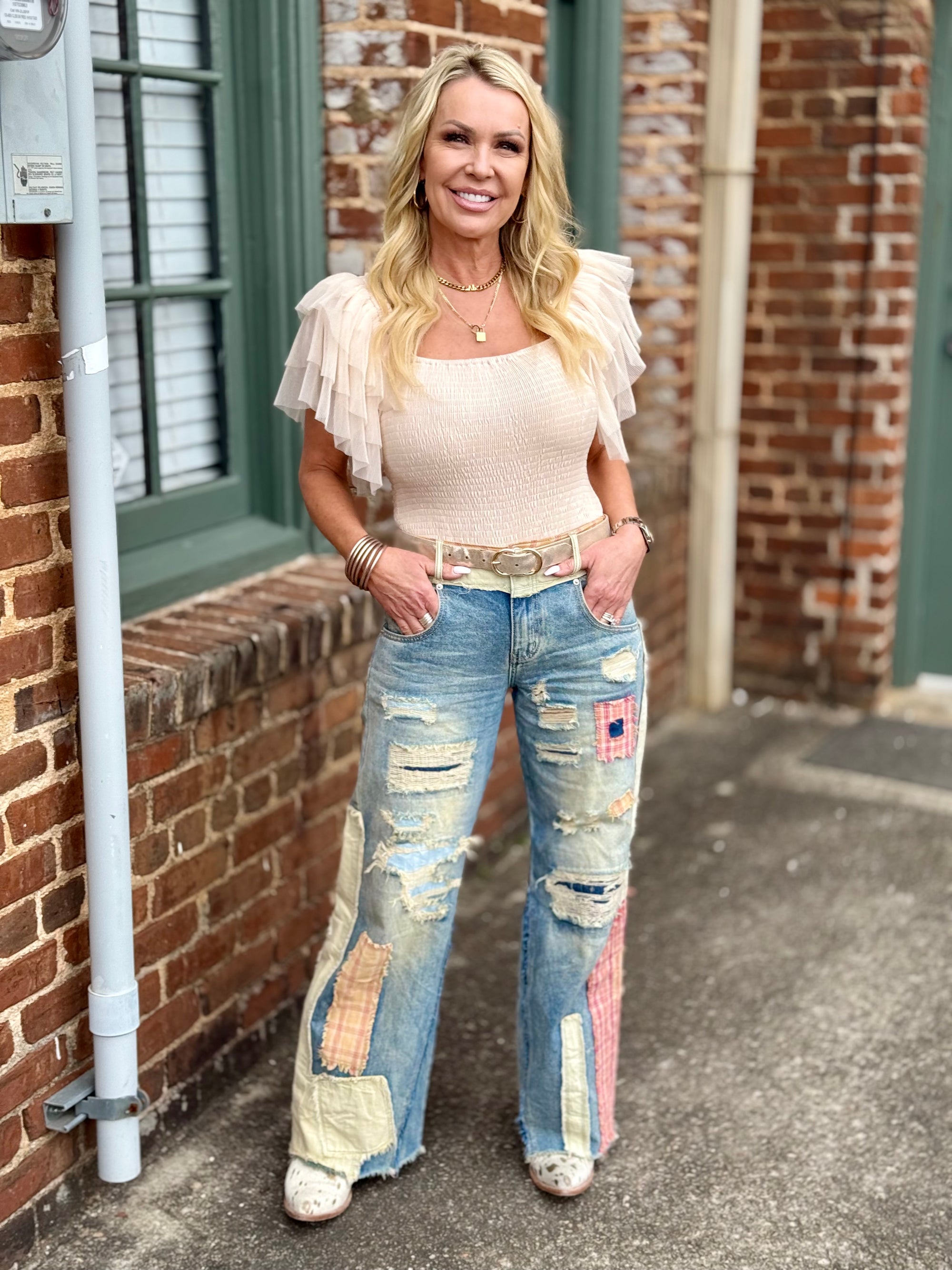 Mixed Patchwork Wide Leg Jeans