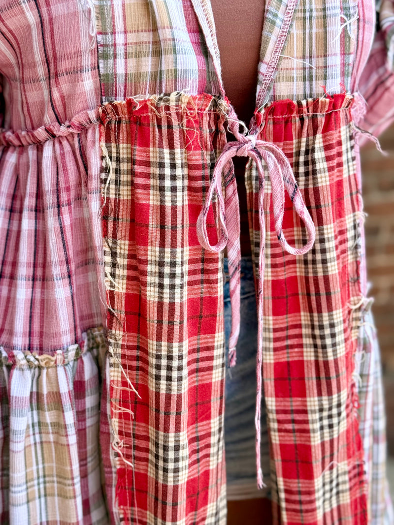Plaid Colorblock Hooded Duster