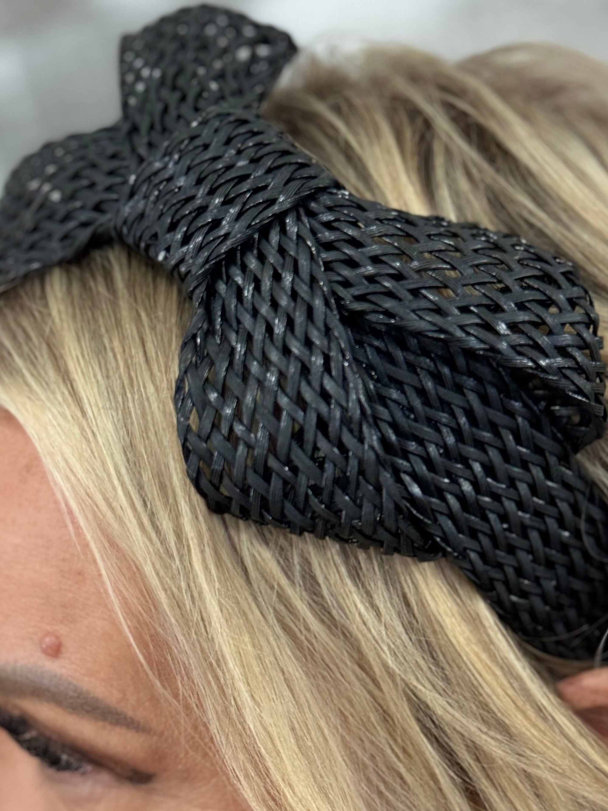 Rattan Big Bow Headband in Black