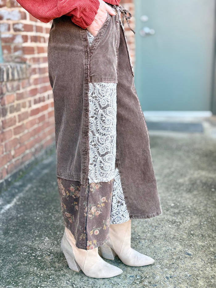 Corduroy Floral Patchwork Pants