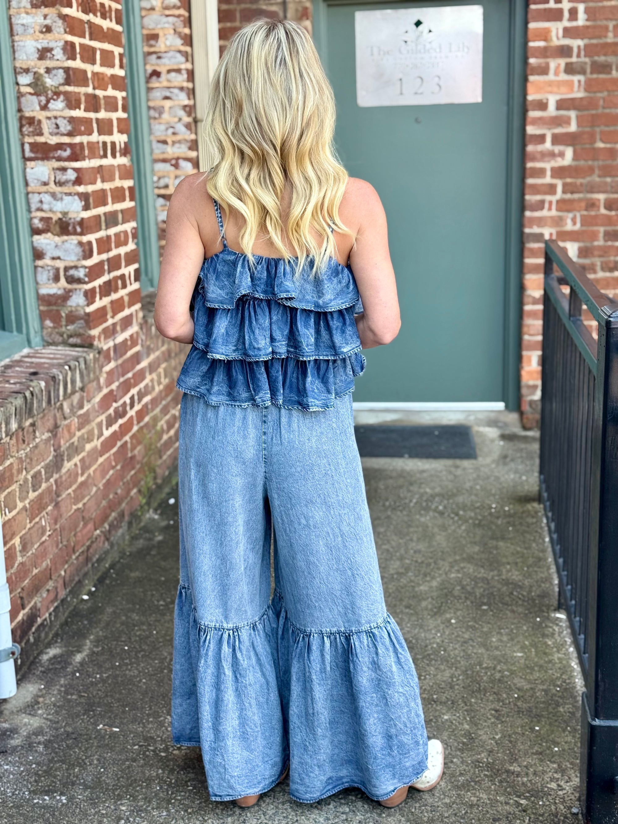 Tencel Tiered Ruffle Wide Leg Jumpsuit