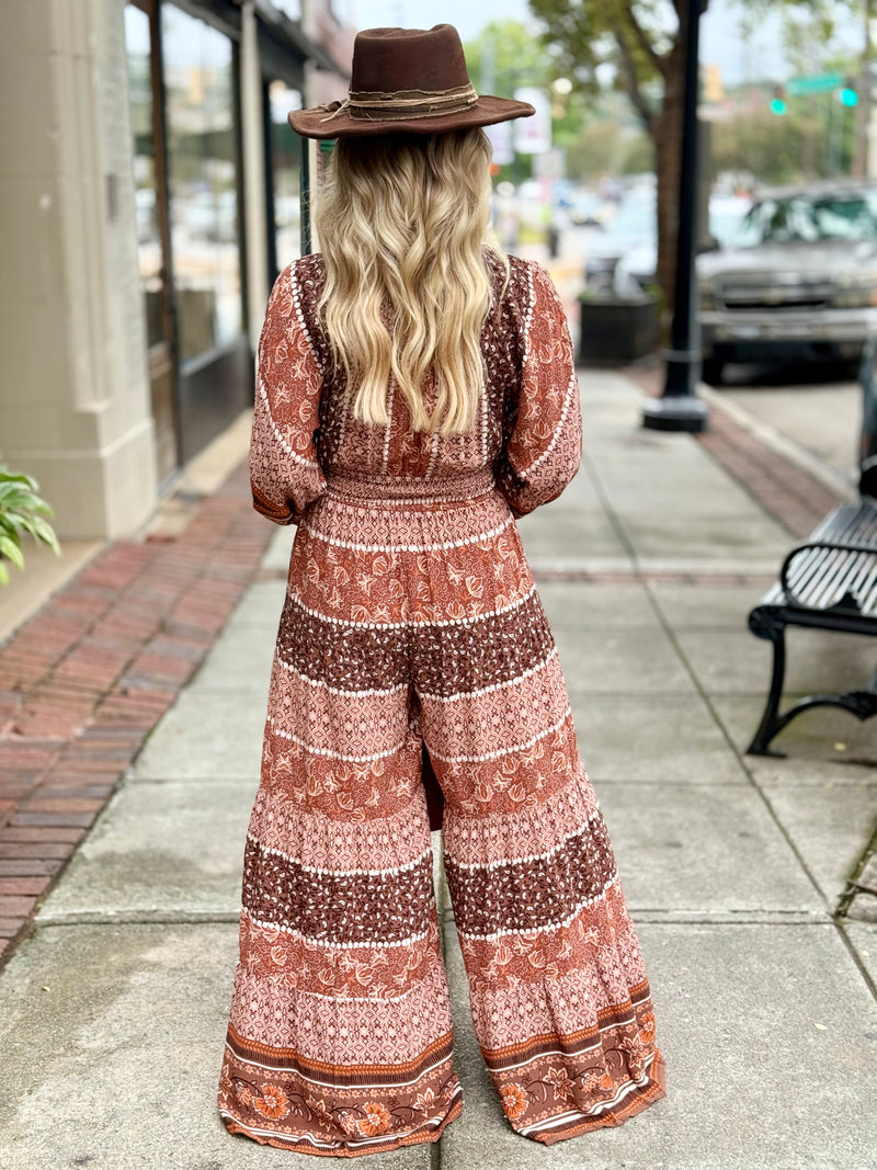 Open Front Printed Wide Leg Jumpsuit