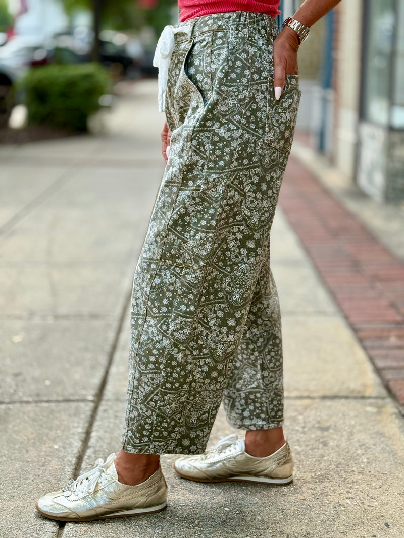 Paisley Printed Barrel Jeans