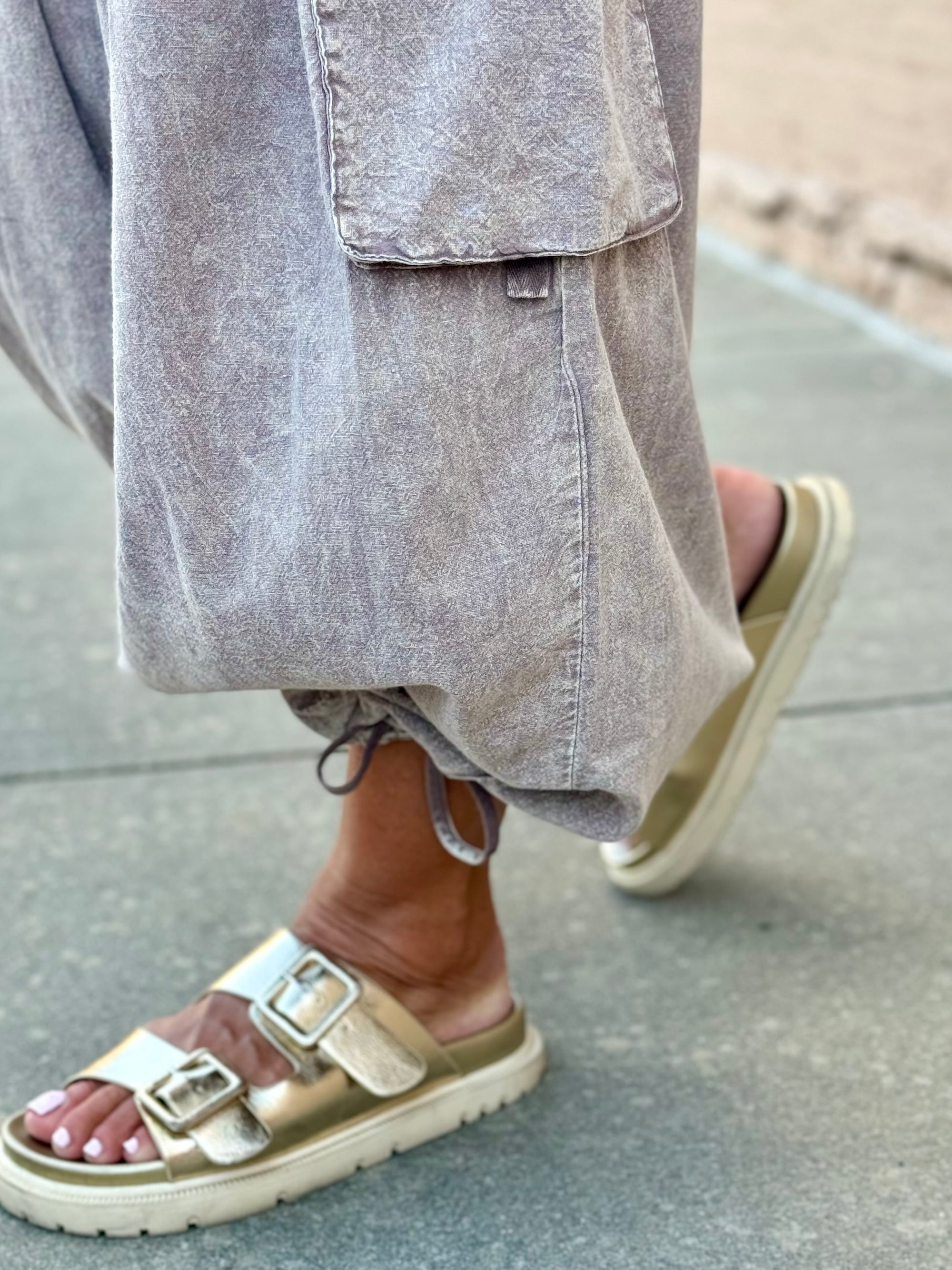 Washed Slouchy Cargo Pants in Latte