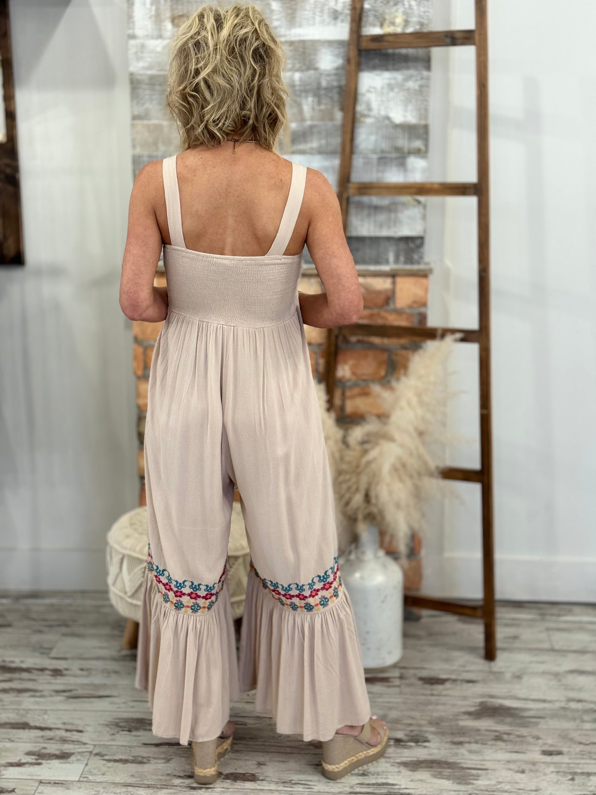 Embroidered Detail Wide Leg Jumpsuit