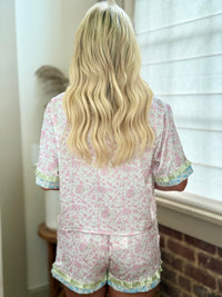 Satin Floral Bow Pajamas | Pink